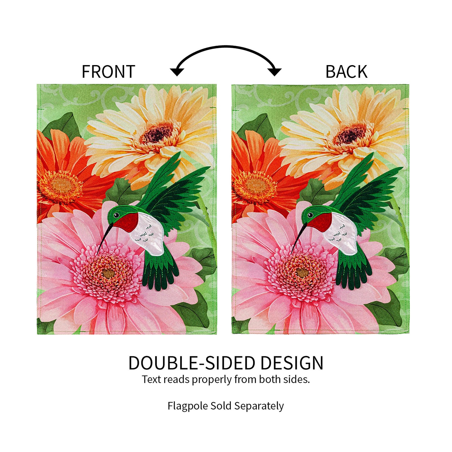 Hummingbird and Daisy Trio Garden Linen Flag