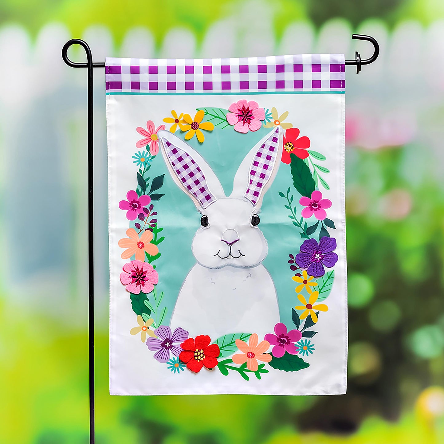 Gingham Bunny Garden Applique Flag