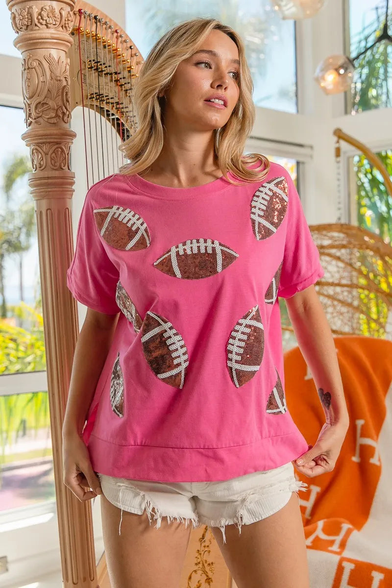 BiBi Game Day Sequins Patched Half Sleeves Top