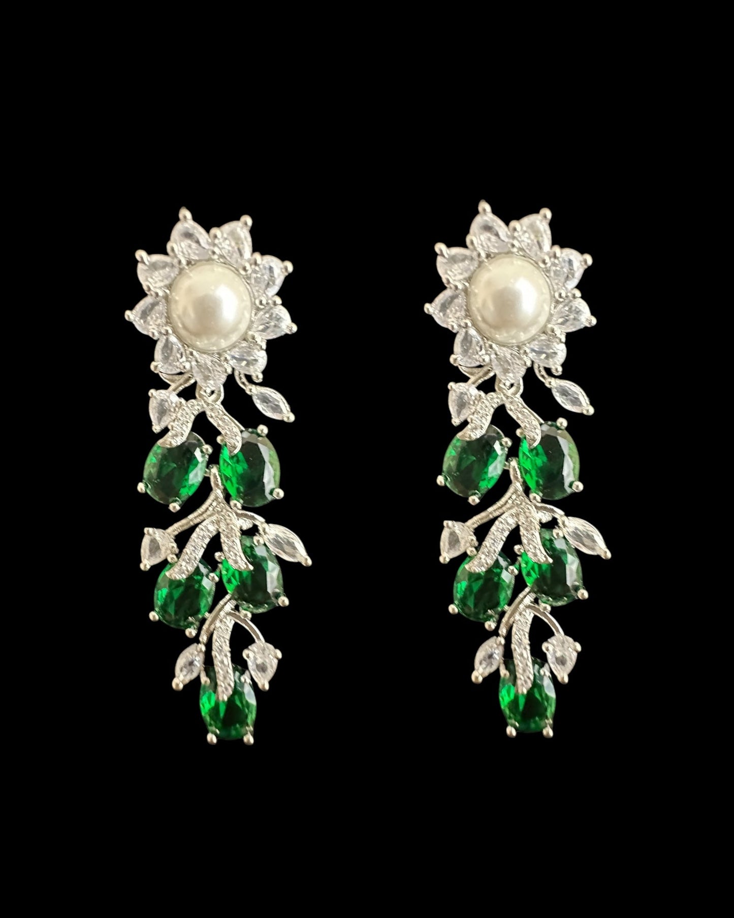 DNS137G silver plated necklace set - Green / Emerald ( READY TO SHIP )