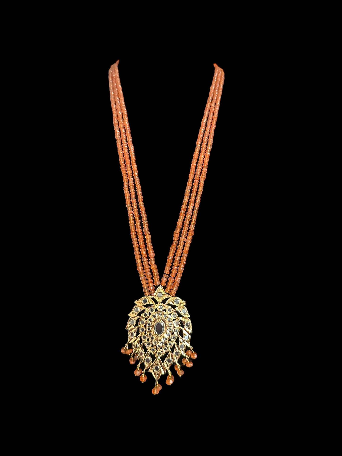 DLN122 Alvira long necklace with earrings in real carnelian beads ( SHIPS IN 2 WEEKS )