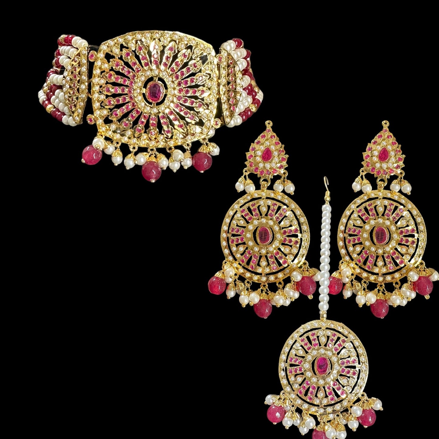 C317 Gold plated jadau choker in red ( READY TO SHIP )