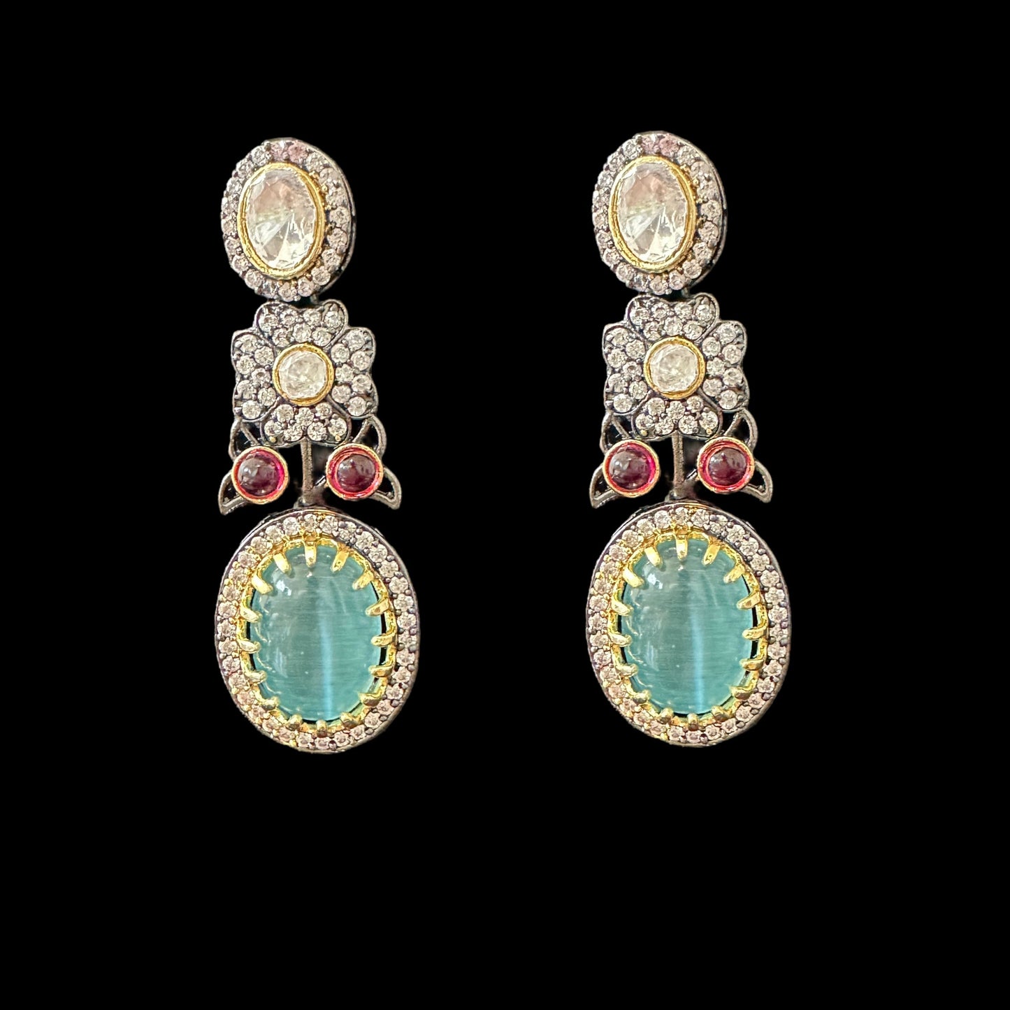 DNS82 Victorian fusion necklace set - turquoise with ruby ( READY TO SHIP )