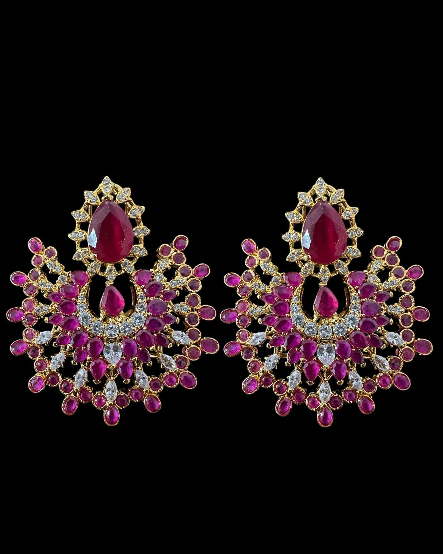Subhana gold plated chandbali earrings tika set -Ruby ( READY TO SHIP )