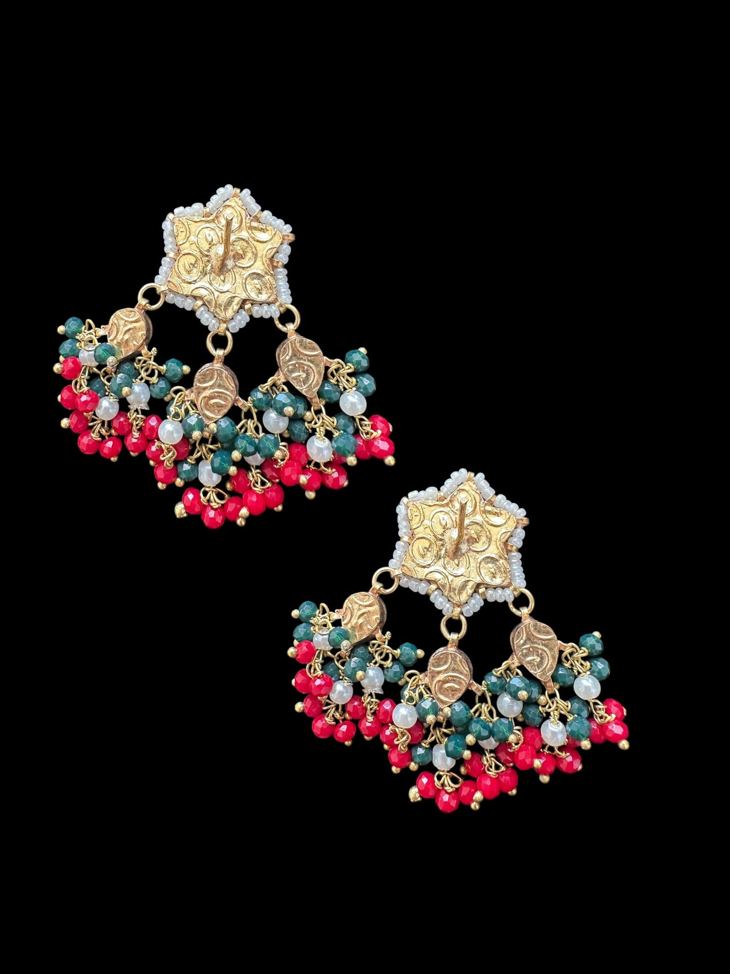 ET567 kundan tops / studs - Red green beads ( READY TO SHIP )