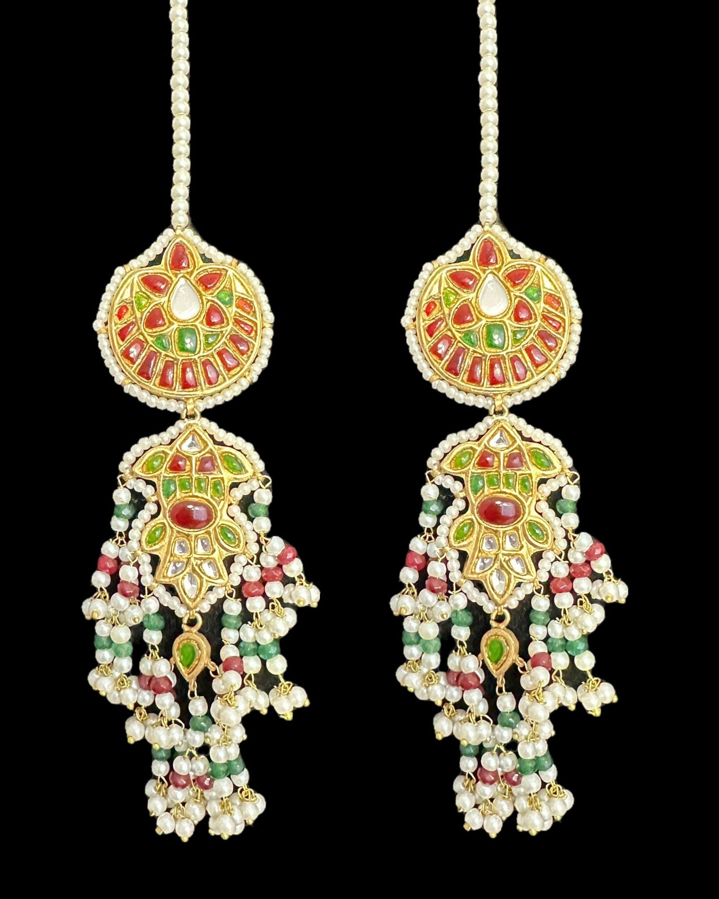 DER733 Maya kundan dangler earrings with ruby emerald combination( READY TO SHIP )