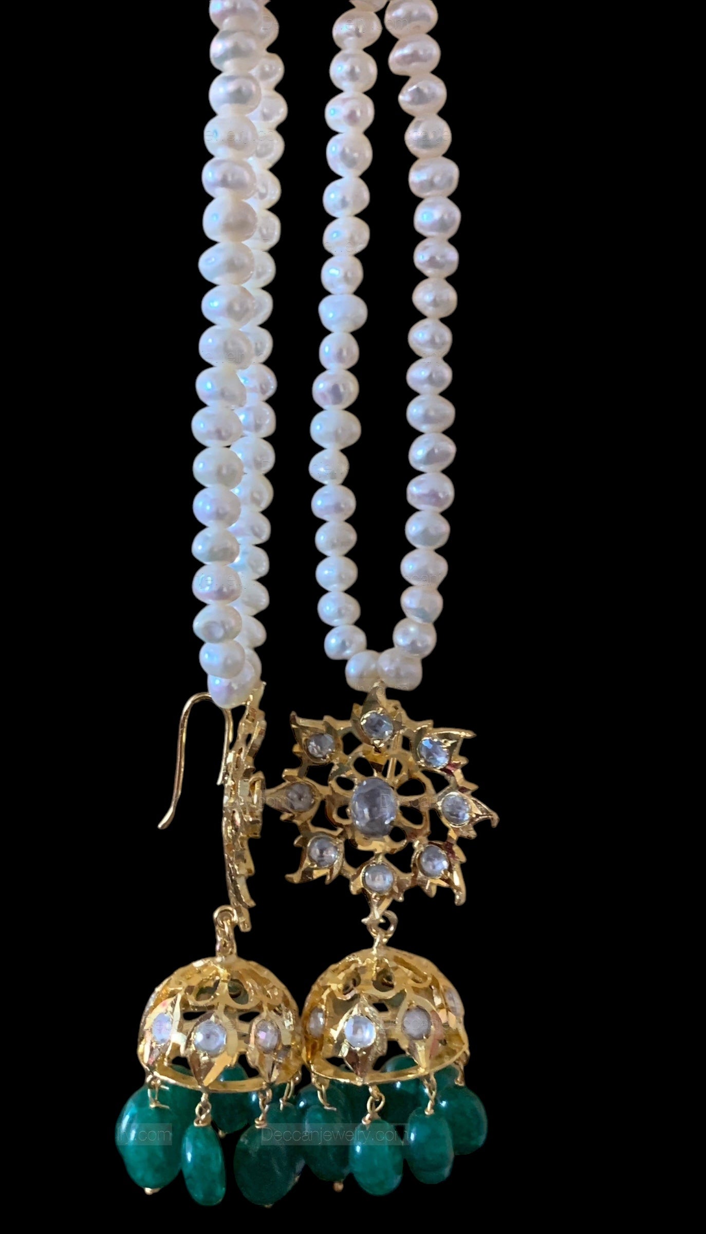 Jadavi lacha in fresh water pearls emeralds beads ( SHIPS IN 2 WEEKS )