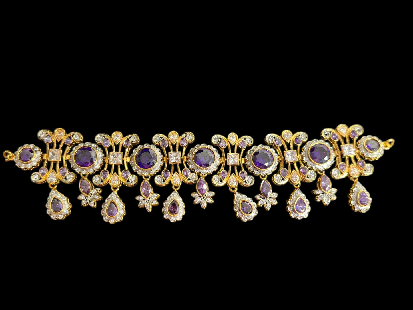 BR473 High quality cz necklace set with tika - purple, Gold plated ( READY TO SHIP )
