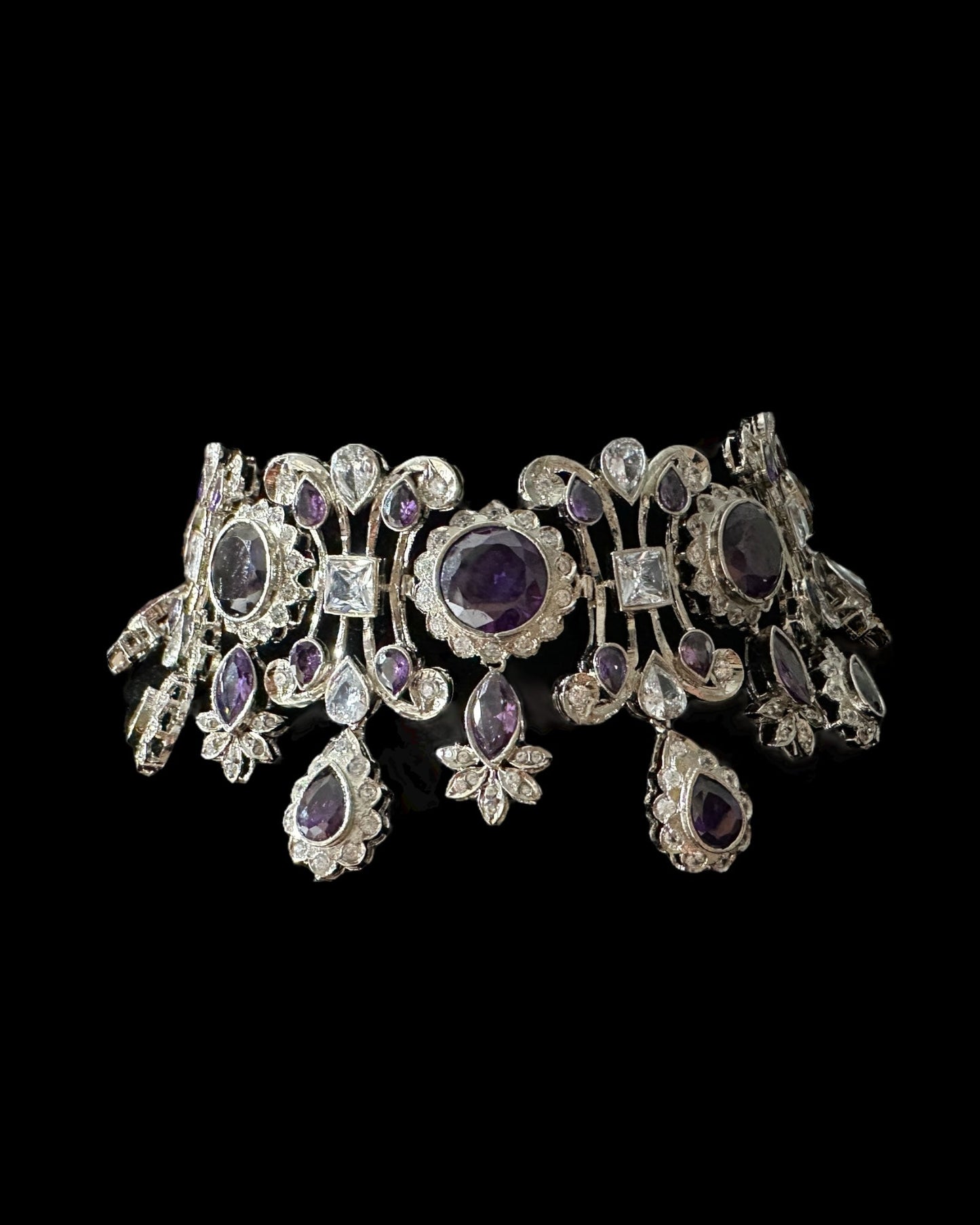 BR321 High quality cz necklace set with tika - purple ( READY TO SHIP )