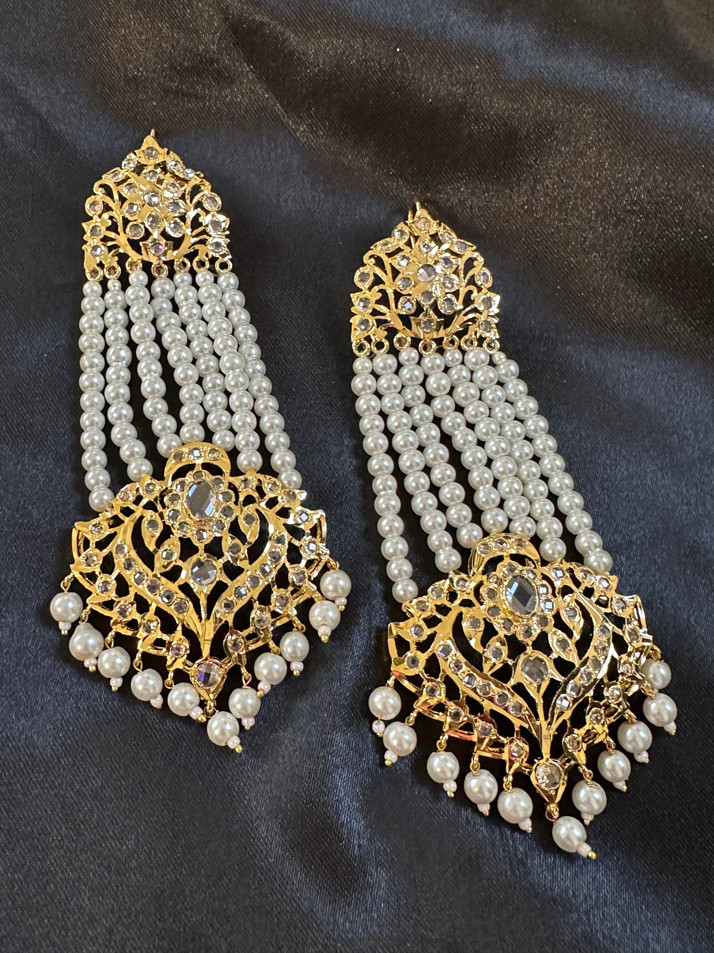 DER529 Ekta Hyderabadi jhoomar earrings - pearls ( SHIPS IN 4 WEEKS )