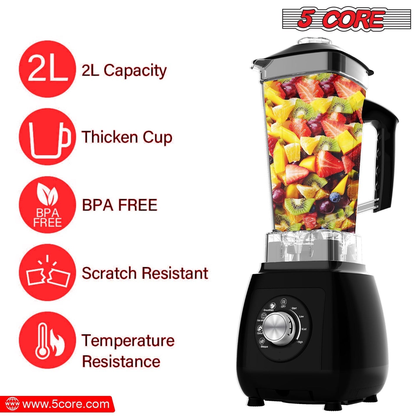 5Core Juicer Blender Machines 2000W High-Speed Countertop Kitvhen