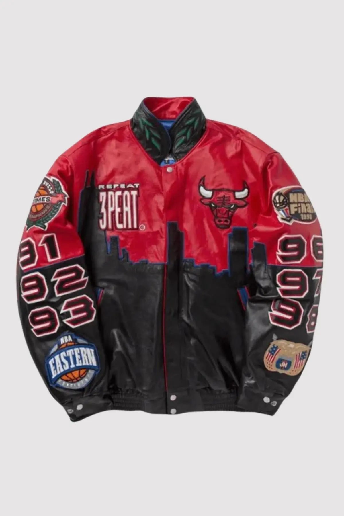 3 Peat Chicago Bulls Leather Varsity Jacket