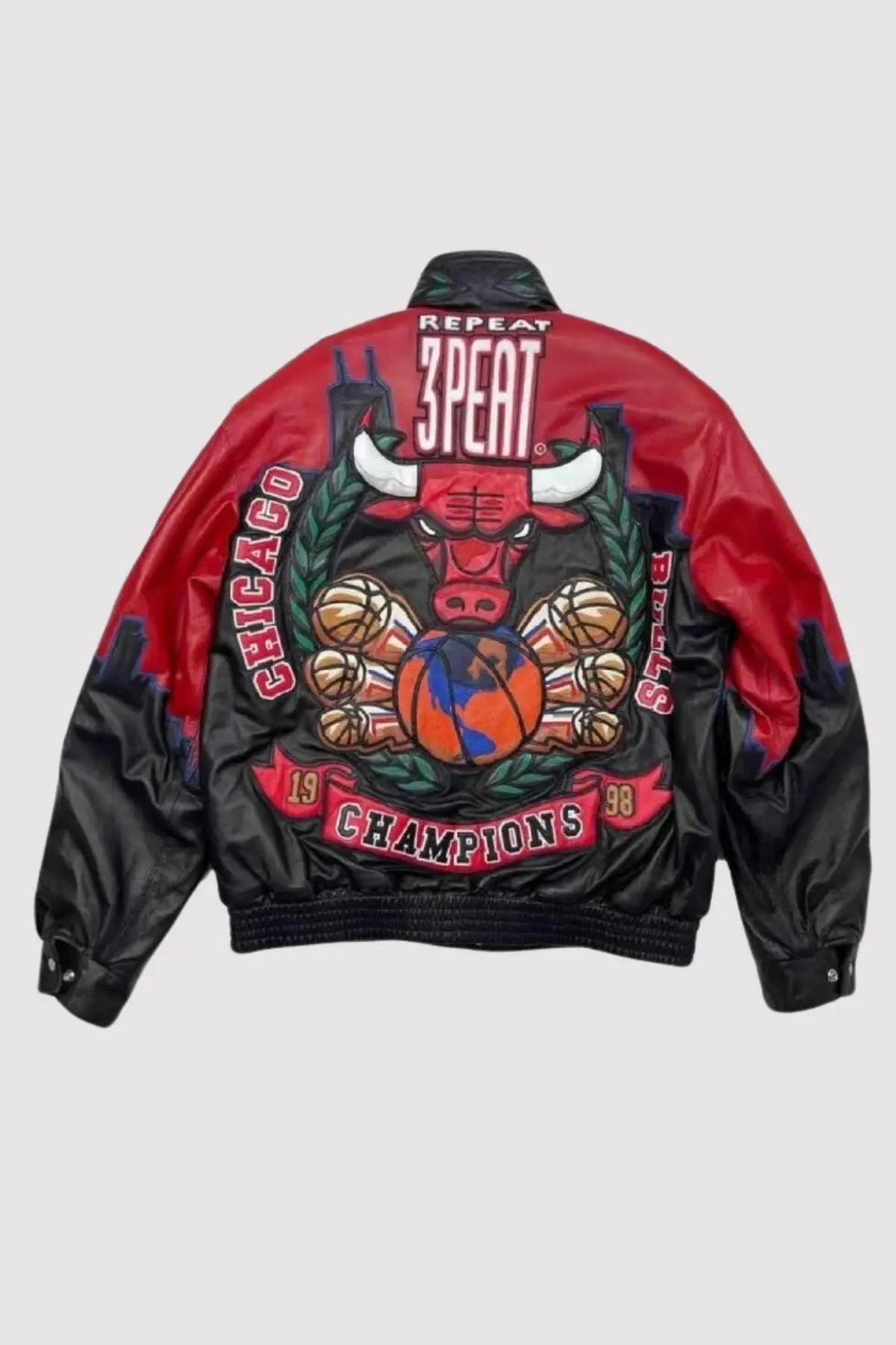 3 Peat Chicago Bulls Leather Varsity Jacket