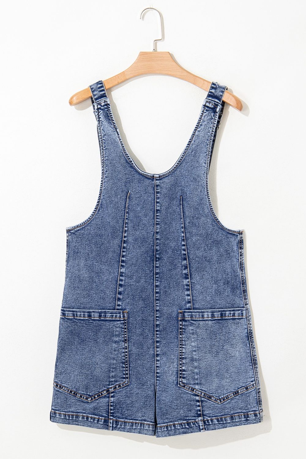 U Neck Patched Pocket Denim Overalls