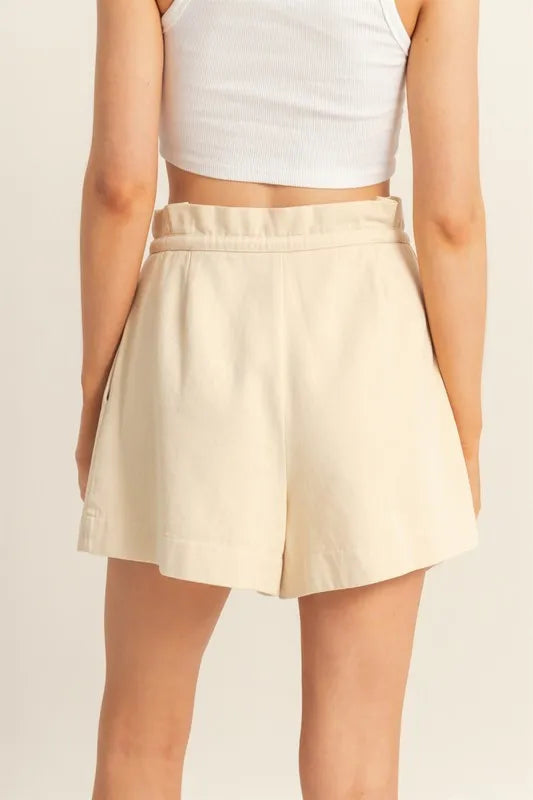 HYFVE High-Waisted Washed Twill Paperbag Shorts