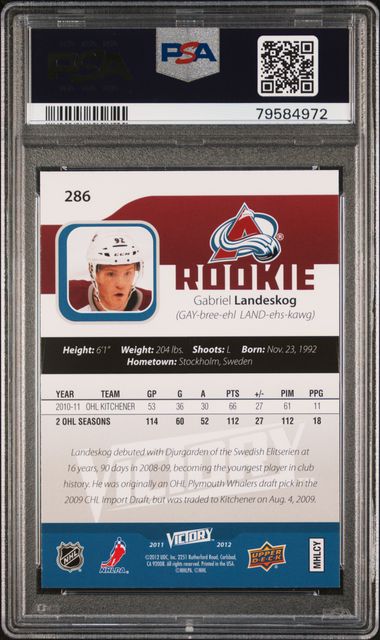 Graded 2011 Upper Deck Victory Gabriel Landeskog #286 Rookie RC Hockey Card PSA 10 Gem Mint