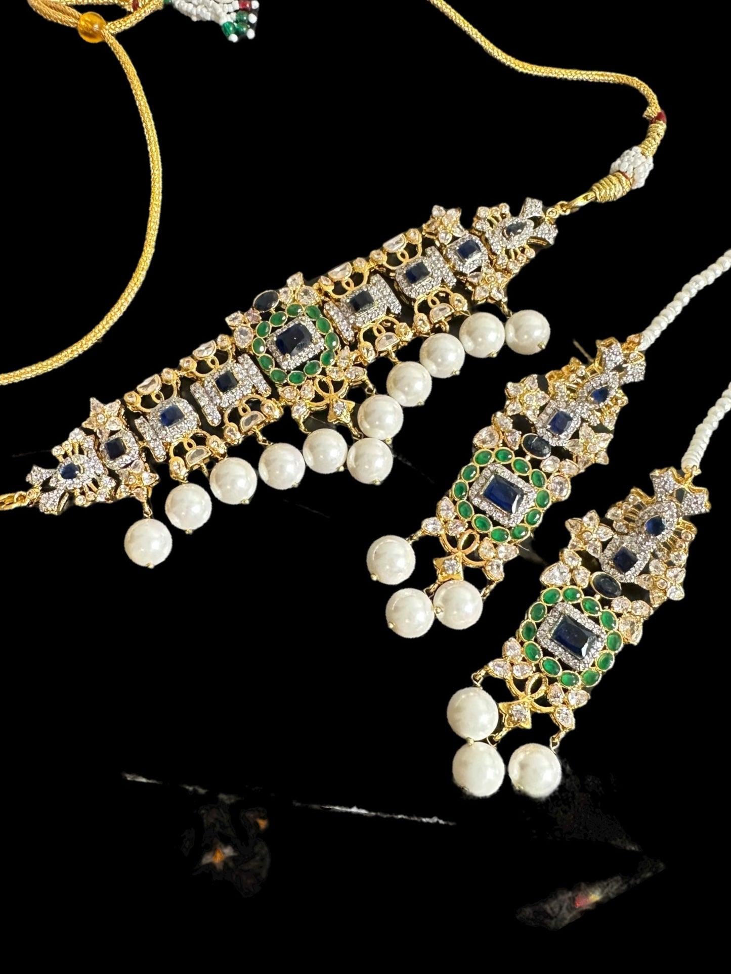 C520 Mehera Emerlad sapphire combination choker set ( READY TO SHIP )