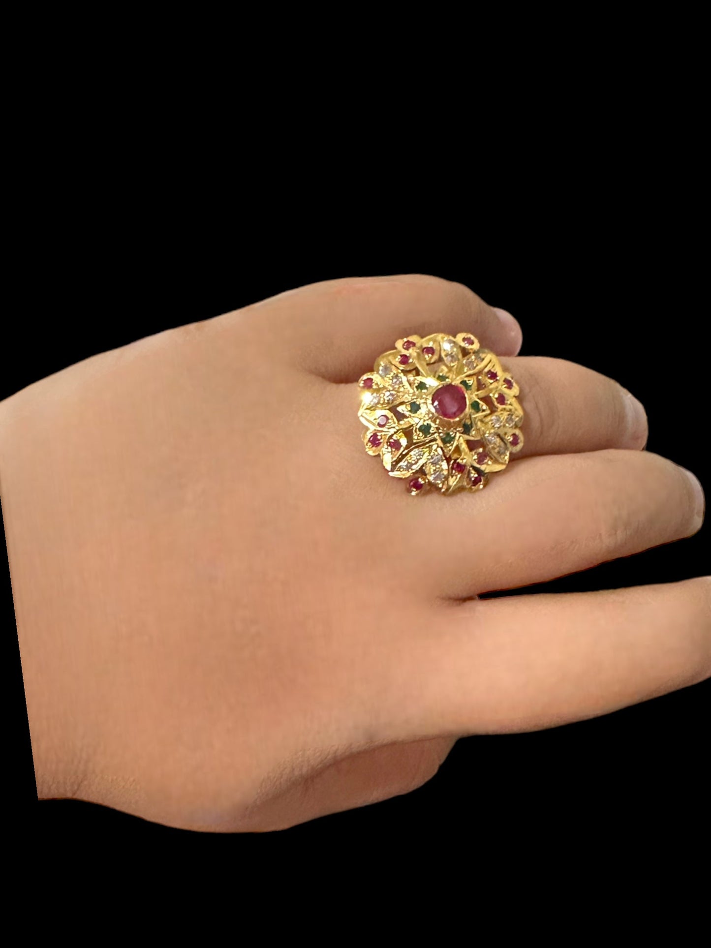 Gold plated silver ring in ruby emerald zircon   ( READY TO SHIP )
