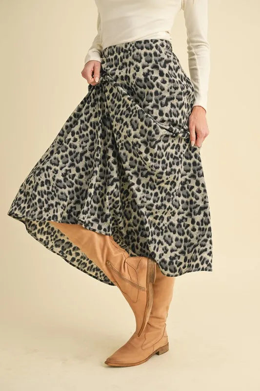 Aemi+Co Leopard Midi Skirt – Chic Animal Print Midi