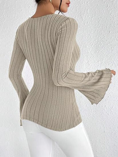 Ribbed Flare Sleeve Top - Sybaritic Boutique