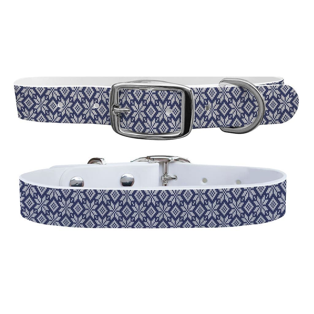 Snowflake Navy Knit Dog Collar