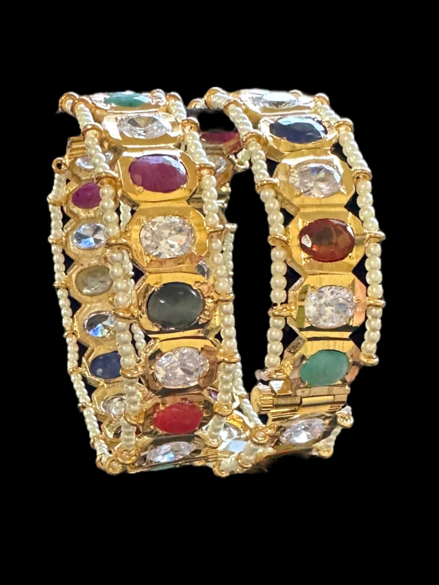 B157 Hyderabadi gold plated bangles in Navratan ( READY TO SHIP )