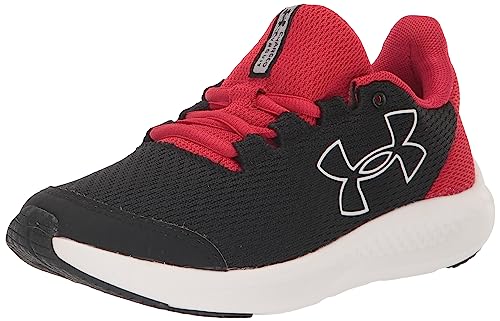 Under Armour Boy's Grade School Charged Pursuit 3 Big Logo Running Shoe, (001) Black/Red/White, 3.5 Kid