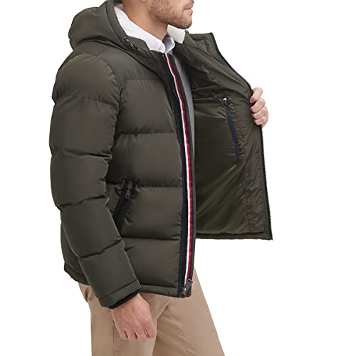 Tommy Hilfiger Men's Hooded Puffer Jacket (Standard and Big and Tall), Army Green, XX-Large