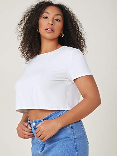 Floerns Women's Plus Size 2 Pcs Basic Short Sleeve Solid Crop Tops Tee Shirts Black and White 2XL