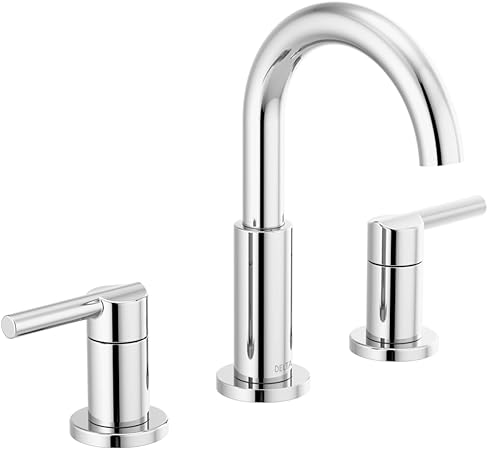 Delta Faucet Nicoli Widespread Bathroom Faucet 3 Hole, Chrome Bathroom Faucet, Bathroom Sink Faucet, 2 Handle Bathroom Faucet, Bath Faucet, Drain Assembly, Chrome 35749LF