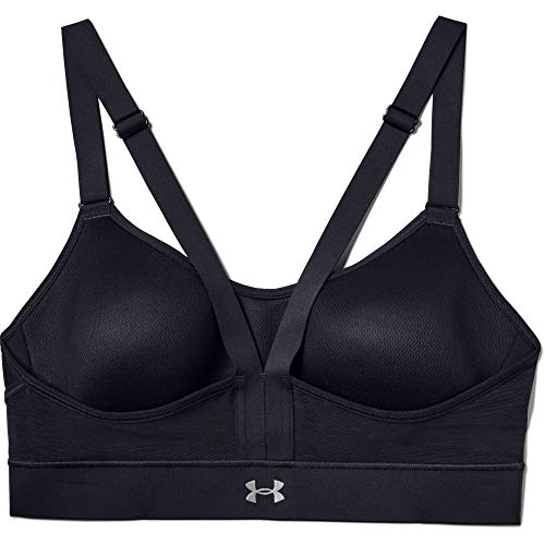 Under Armour Women's Breathelux Mid Bra, Black (001)/Pink Shiny Metallic, X-Large