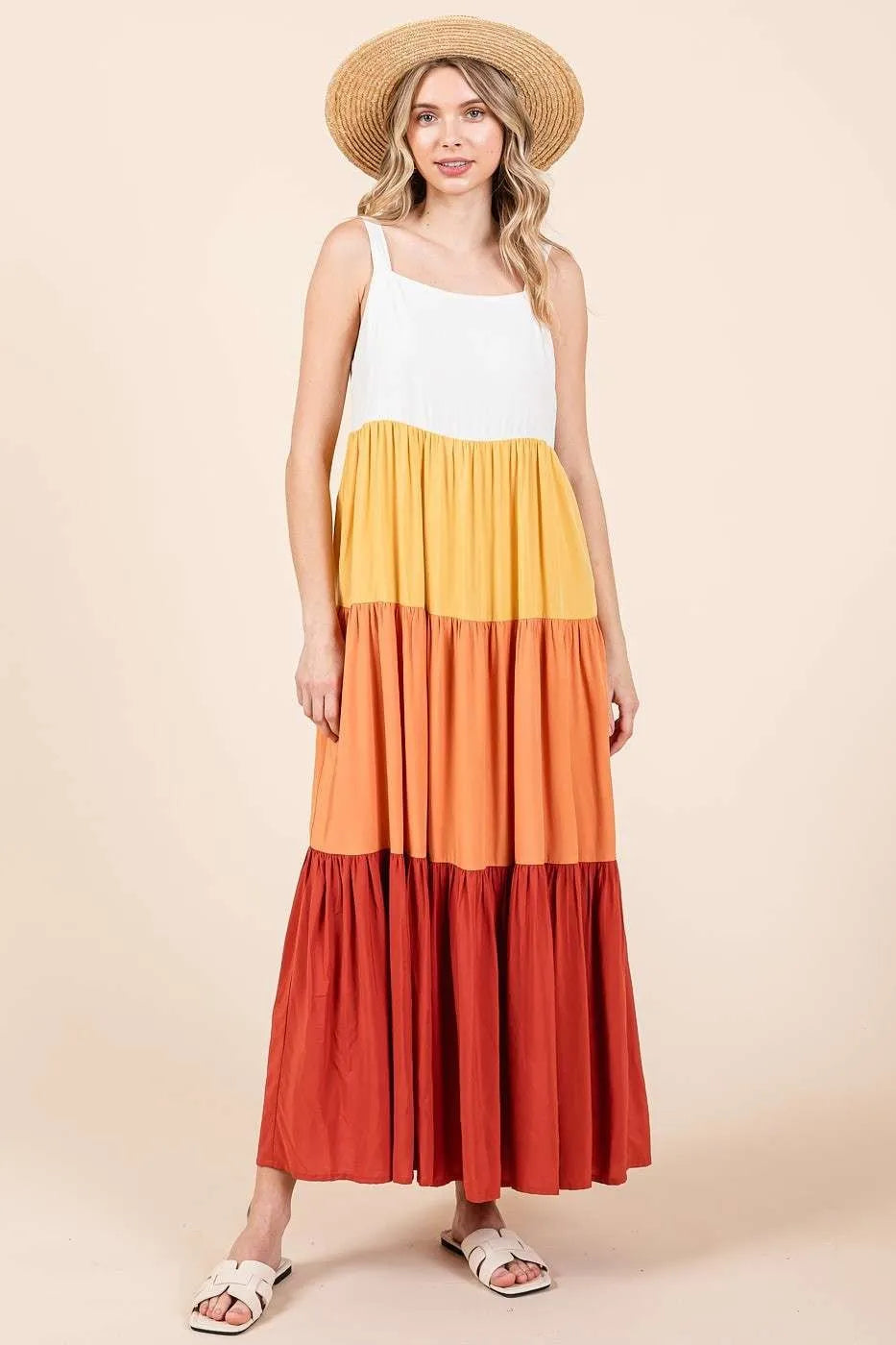 Mittoshop Color Block Tiered Pull-On Maxi Dress