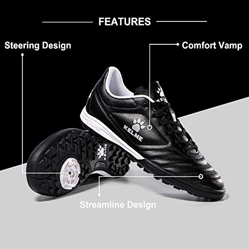 KELME Men Indoor Turf Soccer Shoe, Arch Support Soccer Cleats, Performance Futsal Sneaker Black US 10