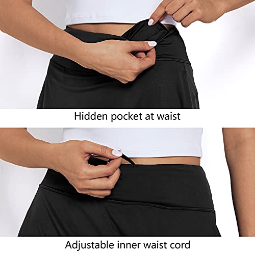M MOTEEPI Modest Knee Length Skorts Skirts for Women Tennis Athletic Golf Skirt with Pockets UV Protection High Waist Black XL