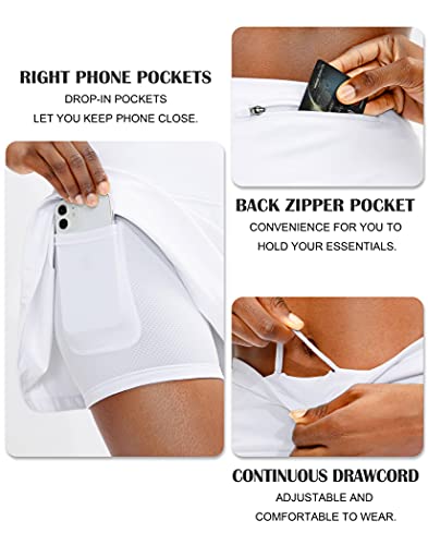 Soothfeel Pleated Tennis Skirt for Women with Pockets Women's High Waisted Athletic Golf Skorts Skirts for Workout Running(White, M)