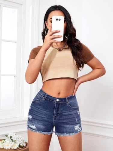 Women's Ripped Jeans High Waist Stretch Skinny Jean Destroyed Denim Plus Size Shorts for Women