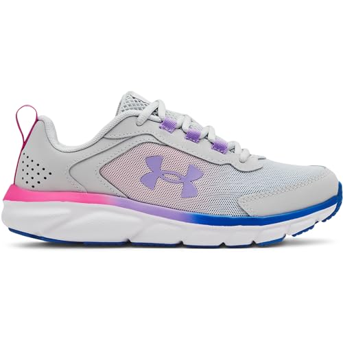 Under Armour Girls' Grade School Assert 9 Sneaker, (106) Halo Gray/White/Vivid Lilac, 5 Big Kid