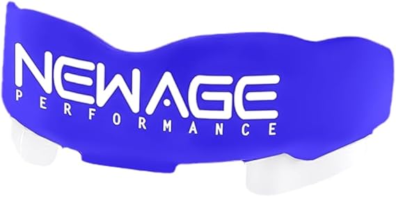 New Age Performance Sports Mouthguard, Low Profile Design, Enhances Athletic Performance Including Strength, Balance & Endurance, Stabilize Jaw for Contact Sports & Protect Teeth, (Blue/White)