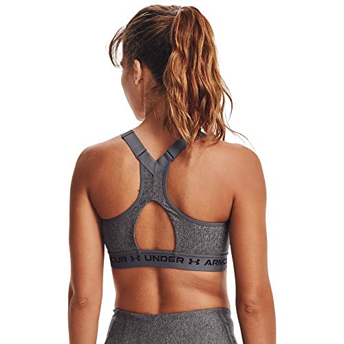 Under Armour Women's Armour High Crossback Heather Zip Bra , Charcoal Light Heather (019)/Black , 34D