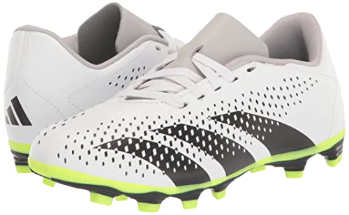 adidas Predator Accuracy.4 Firm Ground Sneaker, White/Core Black/Lucid Lemon, 5 US Unisex Big Kid
