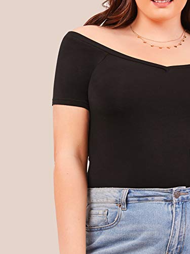 Floerns Women's Plus Size Basic Off Shoulder T-Shirt Top A Black 2XL