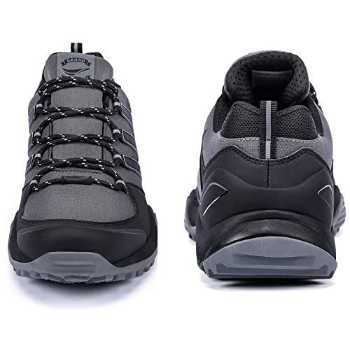 Grand Attack Hiking Shoes for Men Waterproof Hiking Boots Mountaineering Backpacking Outdoor Work Water Shoes Lightweight Comfortable Anti Slip Hike Trekking Sneakers Black Grey Size 10