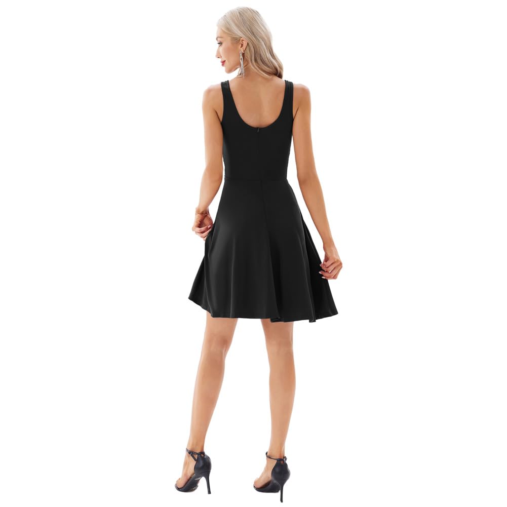 GRACE KARIN Women Lace Patchwork See Through Front A-Line Flare Party Dress M Black