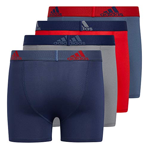 adidas Kids-Boy's Performance Boxer Briefs Underwear (4-Pack), Tech Indigo Blue/Grey/Vivid Red, Large
