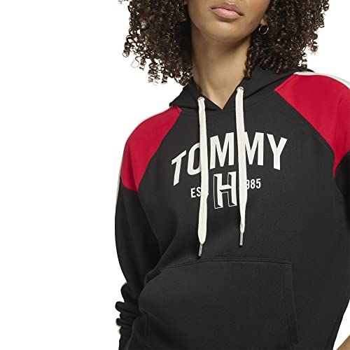Tommy Hilfiger Women's Relaxed Fit Athletic Blocking Printed Graphic On Chest Hoodie, Black
