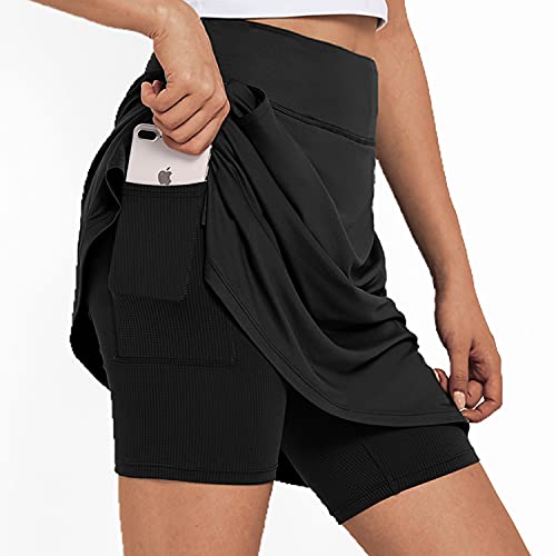 M MOTEEPI Modest Knee Length Skorts Skirts for Women Tennis Athletic Golf Skirt with Pockets UV Protection High Waist Black XL