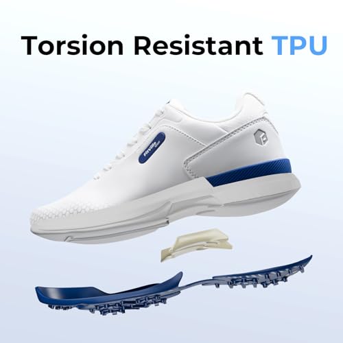 FitVille Extra Wide Mens Golf Shoes Professional Outdoor Waterproof Spiked Golf Shoes for Men(White Black, 9.5 X-Wide)