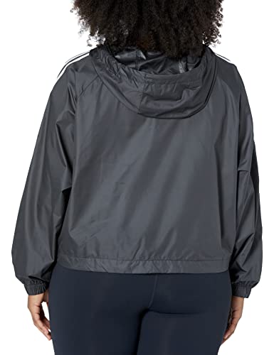 adidas Women's Plus Size Basic 3-Stripes Wind Jacket, Black/Black/White, 2X