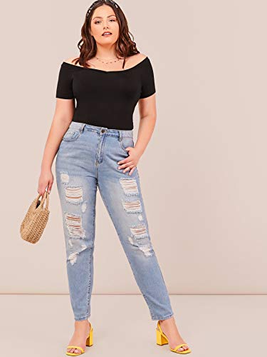 Floerns Women's Plus Size Basic Off Shoulder T-Shirt Top A Black 2XL