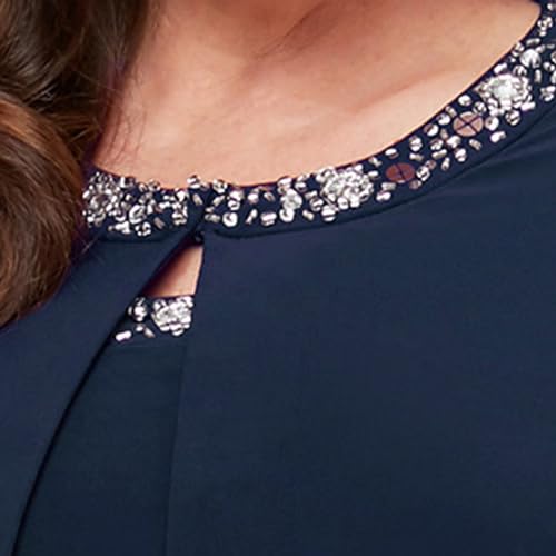 Alex Evenings Women's 2 Piece Tea Length Jacket Dress with Sequin Beaded Trim, Navy, 14